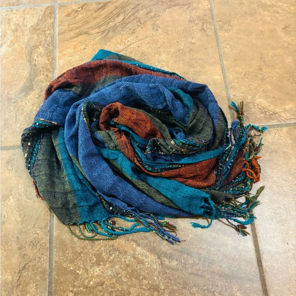 Source Unknown Accessories - Scarf with Colorful Striped Fringe NWOT